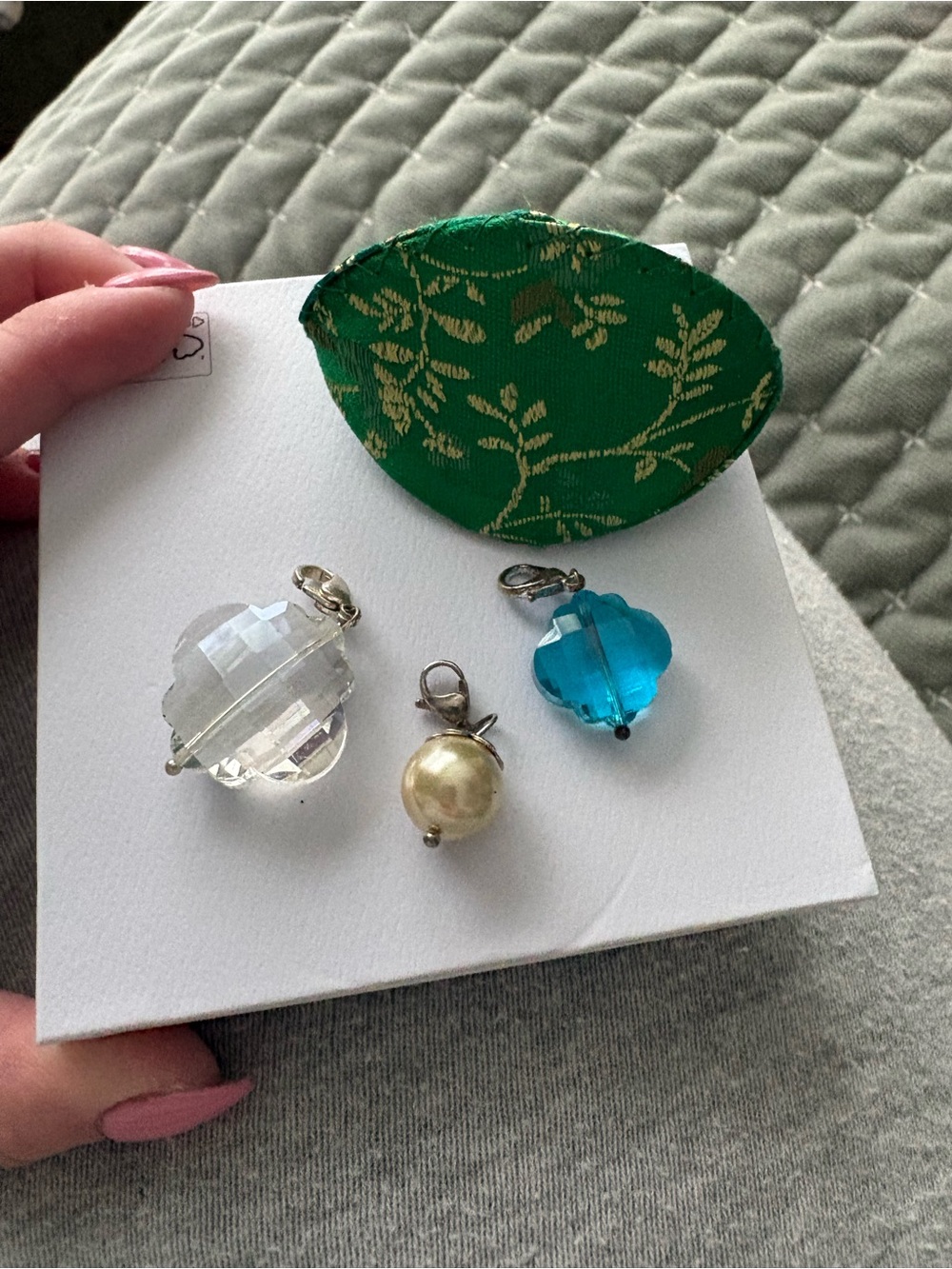 Origami Owl Clear, Blue and Pearl Charm Trio